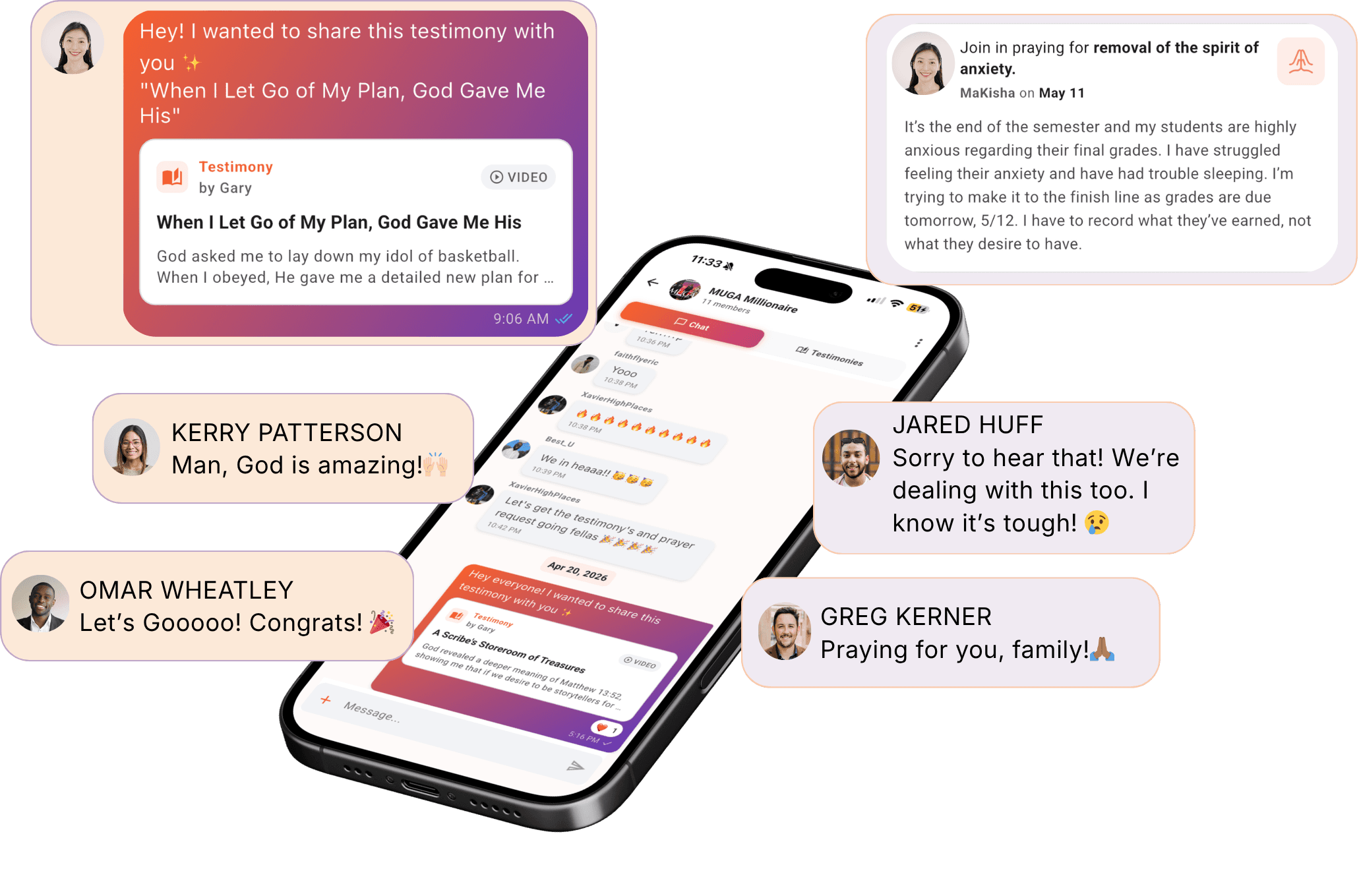 Chat and prayer requests in a circle